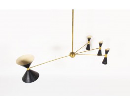 Lustre en laiton 4 bras diffuseurs diabolo design italien contemporain