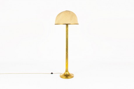 Lampadaire Ferdinando Loffredo laiton et abat-jour cloche en jute 1970
