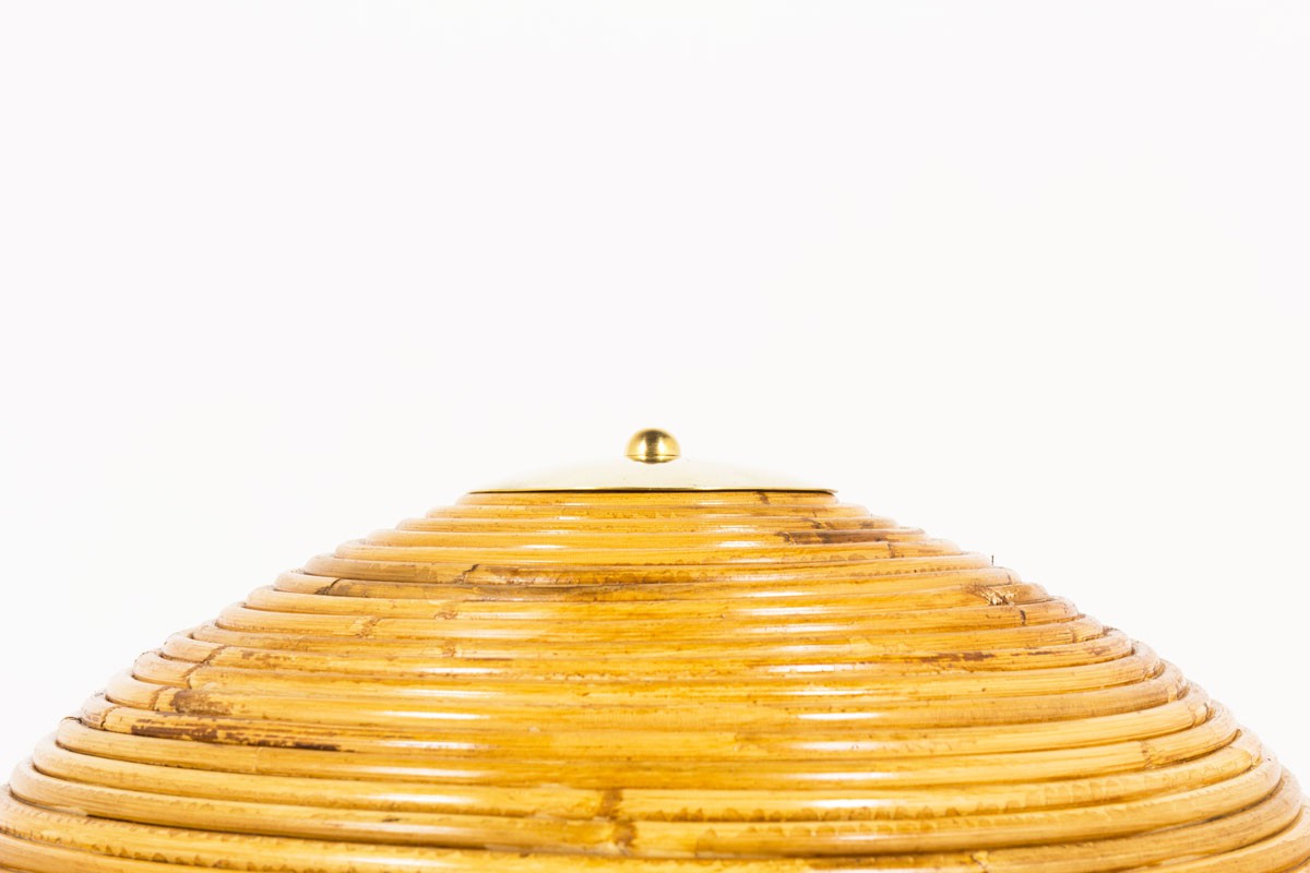 Lamps in brass with rattan dome lampshade Italian contemporary design
