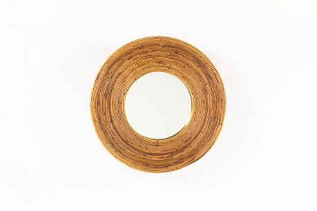 Miroir grand modèle en rotin et laiton design contemporain italien
