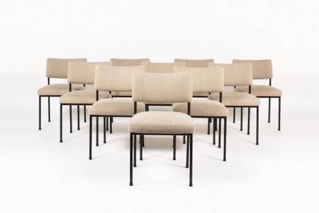 Joseph Andre Motte chairs model 764 grey beige linen edition Steiner 1950 set of 10