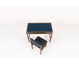 Bureau et chaise André Sornay hêtre teinté et laque bleue 1960