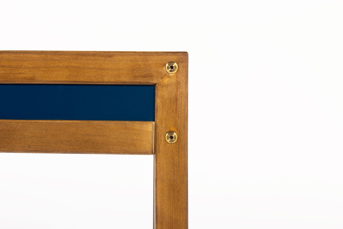 Andre Sornay desk and chair tinted beech and blue lacquer 1960
