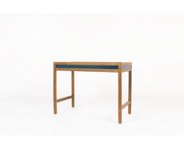 Bureau et chaise André Sornay hêtre teinté et laque bleue 1960