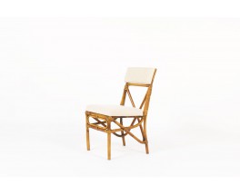 Chaises en bambou et tissu lin beige 1950 set de 6