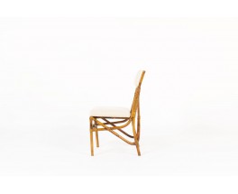 Chaises en bambou et tissu lin beige 1950 set de 6