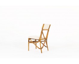 Chairs in bamboo with beige linen fabric 1950 set of 6