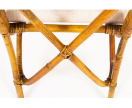 Chaises en bambou et tissu lin beige 1950 set de 6
