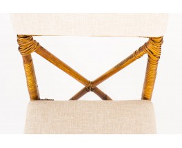 Chaises en bambou et tissu lin beige 1950 set de 6