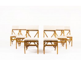 Chairs in bamboo with beige linen fabric 1950 set of 6