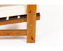 Fauteuils en pin et assise tissu coton beige 1950 set de 2