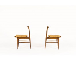 Chaises en chêne et assise en paille design italien 1950 set de 2