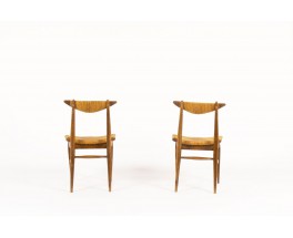 Chairs in oak with straw seat Italian design 1950 set of 2