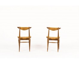 Chaises en chêne et assise en paille design italien 1950 set de 2