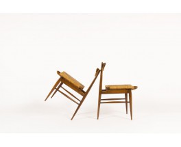 Chairs in oak with straw seat Italian design 1950 set of 2