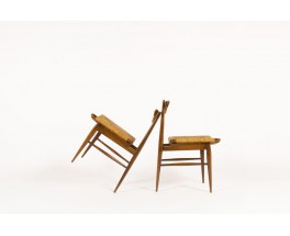 Chaises en chêne et assise en paille design italien 1950 set de 2