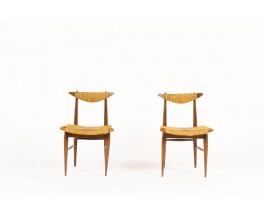 Chaises en chêne et assise en paille design italien 1950 set de 2