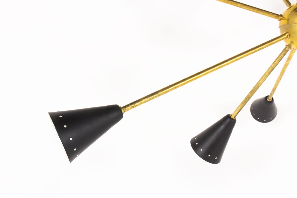 Pendant light model Sputnik in brass and lacquered reflector Italian contemporary design