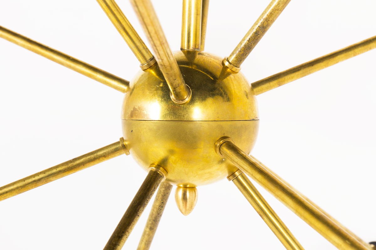 Pendant light model Sputnik in brass and lacquered reflector Italian contemporary design