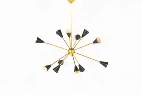 Pendant light model Sputnik in brass and lacquered reflector Italian contemporary design