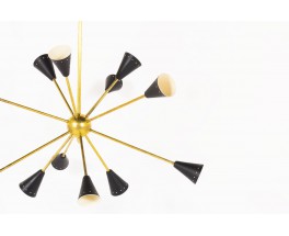 Pendant light model Sputnik in brass and lacquered reflector Italian contemporary design