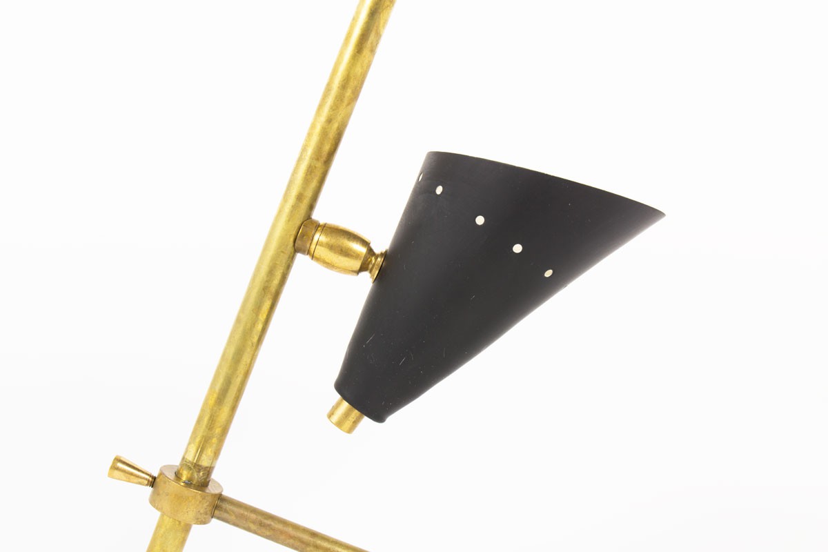 Lampe de bureau laiton patiné et réflecteurs laqués noir design contemporain italien