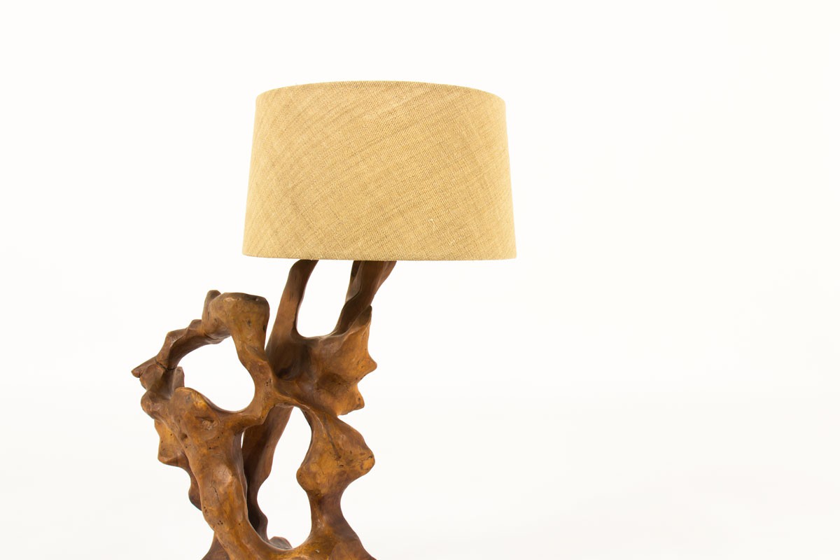 Lamp in olive tree with jute lampshade 1950