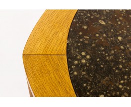 Coffee table model Hexagonale in oak and granite top 1950