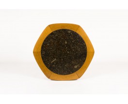 Table basse modèle Hexagonale en chêne et plateau granite 1950