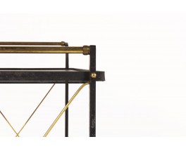 Dessert trolley in metal brass and black leatherette 1950