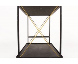 Dessert trolley in metal brass and black leatherette 1950