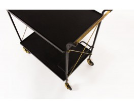 Dessert trolley in metal brass and black leatherette 1950