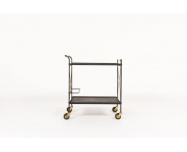 Dessert trolley in metal brass and black leatherette 1950