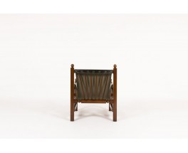 Armchair in oak with black leatherette Spanish design 1950