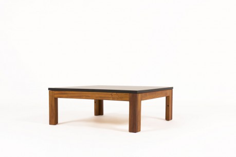 Andre Sornay square coffee table in mahogany with black laminate top 1960
