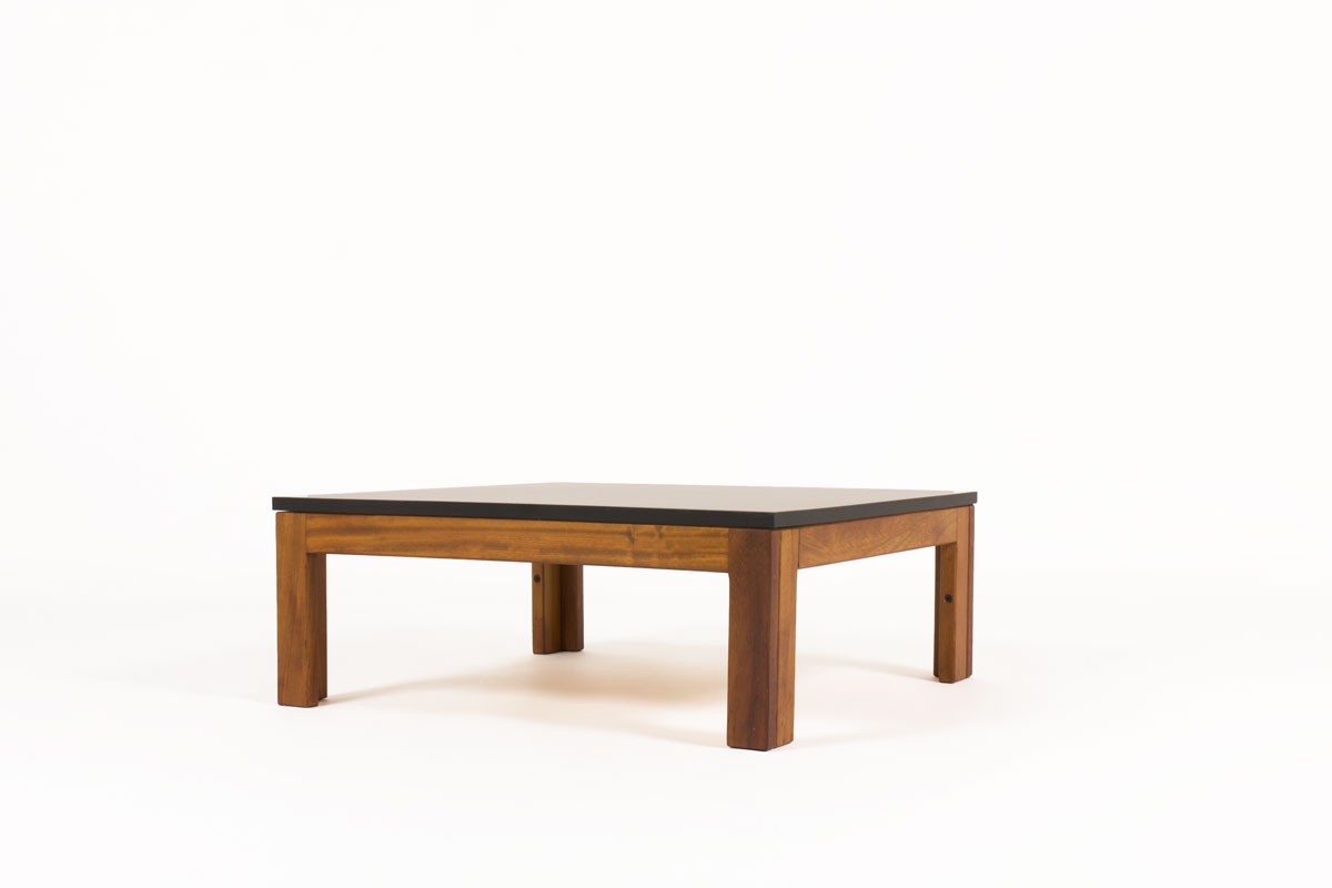 Andre Sornay square coffee table in mahogany with black laminate top 1960