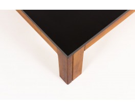 Table basse André Sornay carrée en acajou et plateau stratifié noir 1960