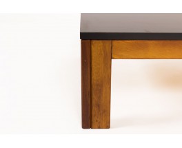 Table basse André Sornay carrée en acajou et plateau stratifié noir 1960