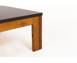 Table basse André Sornay carrée en acajou et plateau stratifié noir 1960