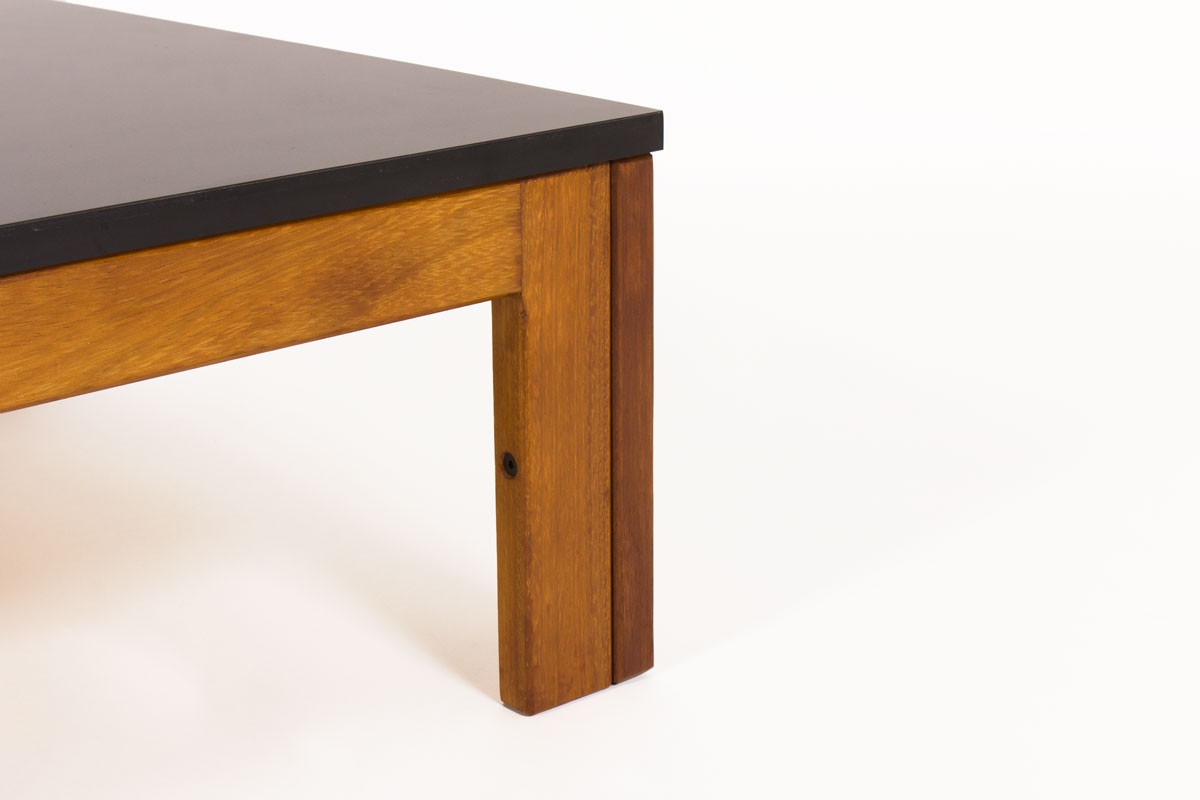 Andre Sornay square coffee table in mahogany with black laminate top 1960