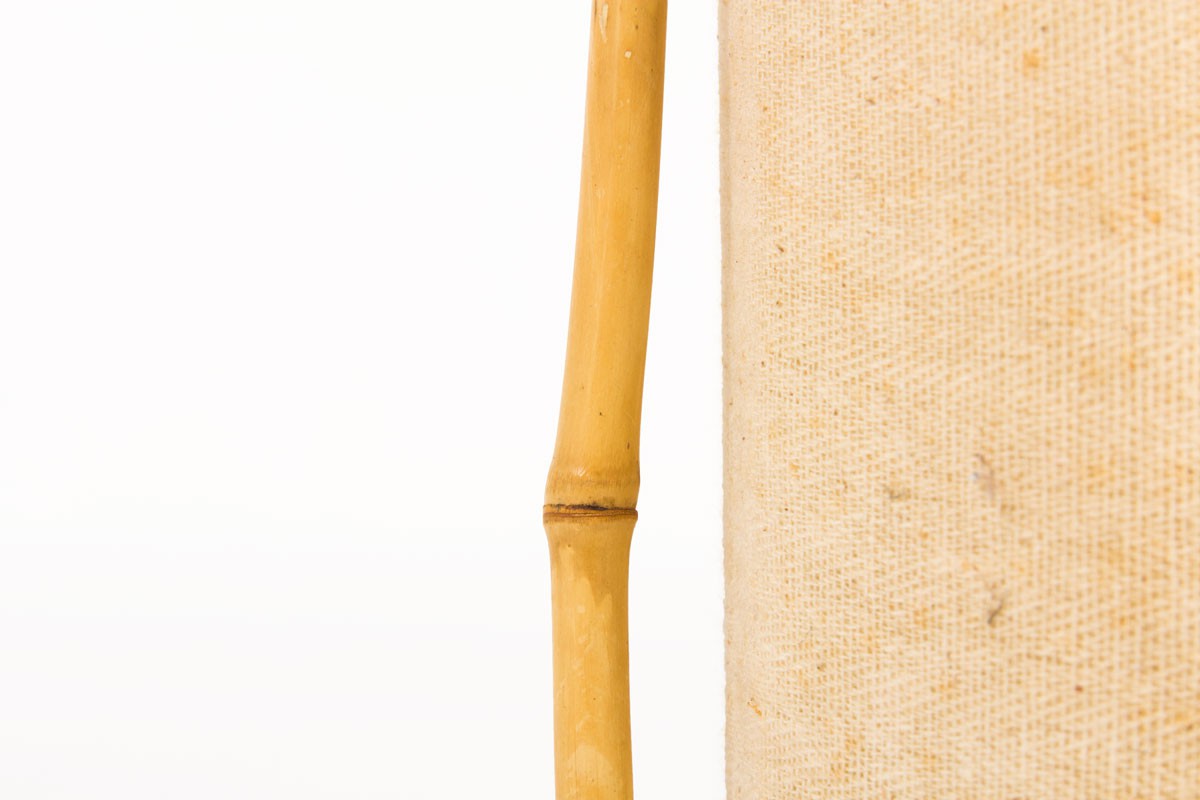 Lampe en bambou et abat-jour toile beige1950