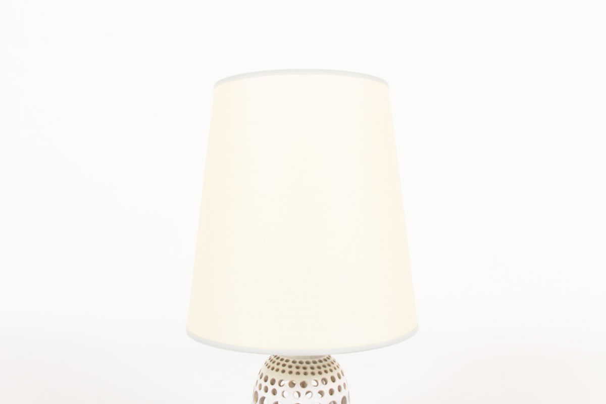 Lamp in grey ceramic with beige lampshade 1950