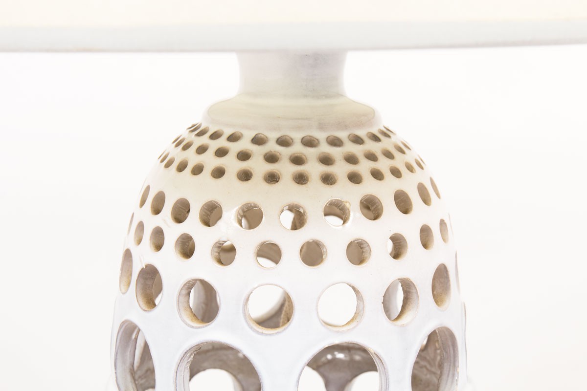 Lamp in grey ceramic with beige lampshade 1950