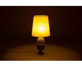 Lampe en céramique grise avec abat-jour beige 1950