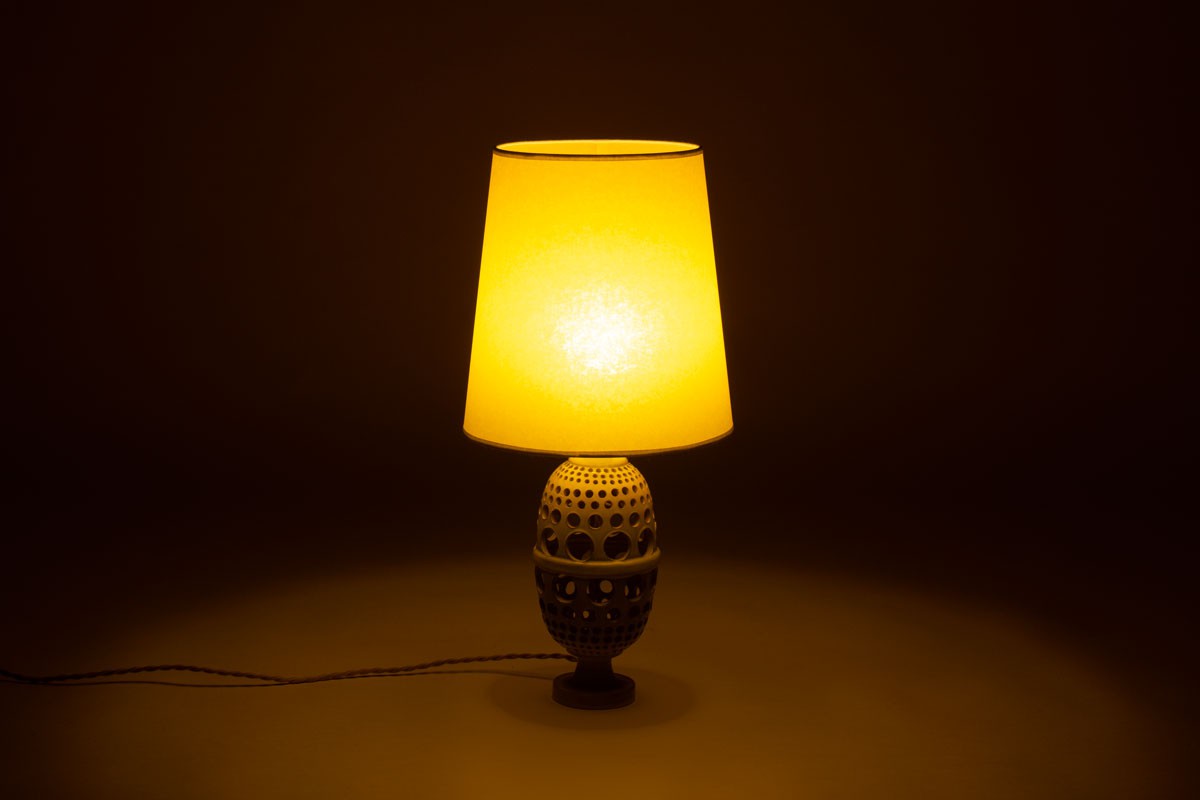 Lampe en céramique grise avec abat-jour beige 1950