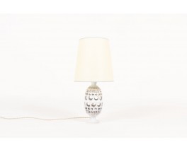 Lampe en céramique grise avec abat-jour beige 1950