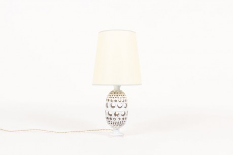 Lamp in grey ceramic with beige lampshade 1950