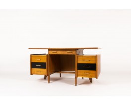 Bureau en chêne et stratifié noir 1950