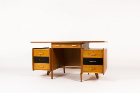 Desk in oak and black laminate 1950