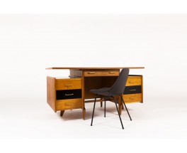 Bureau en chêne et stratifié noir 1950